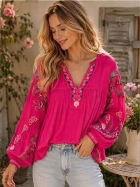 Easel Boho Dolman Peasant Blouse